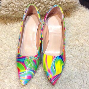 Psychedelic Pumps, Very Boho, Colorful, Size 7.5, Groovy, Hippie chic, Sexy, Hip